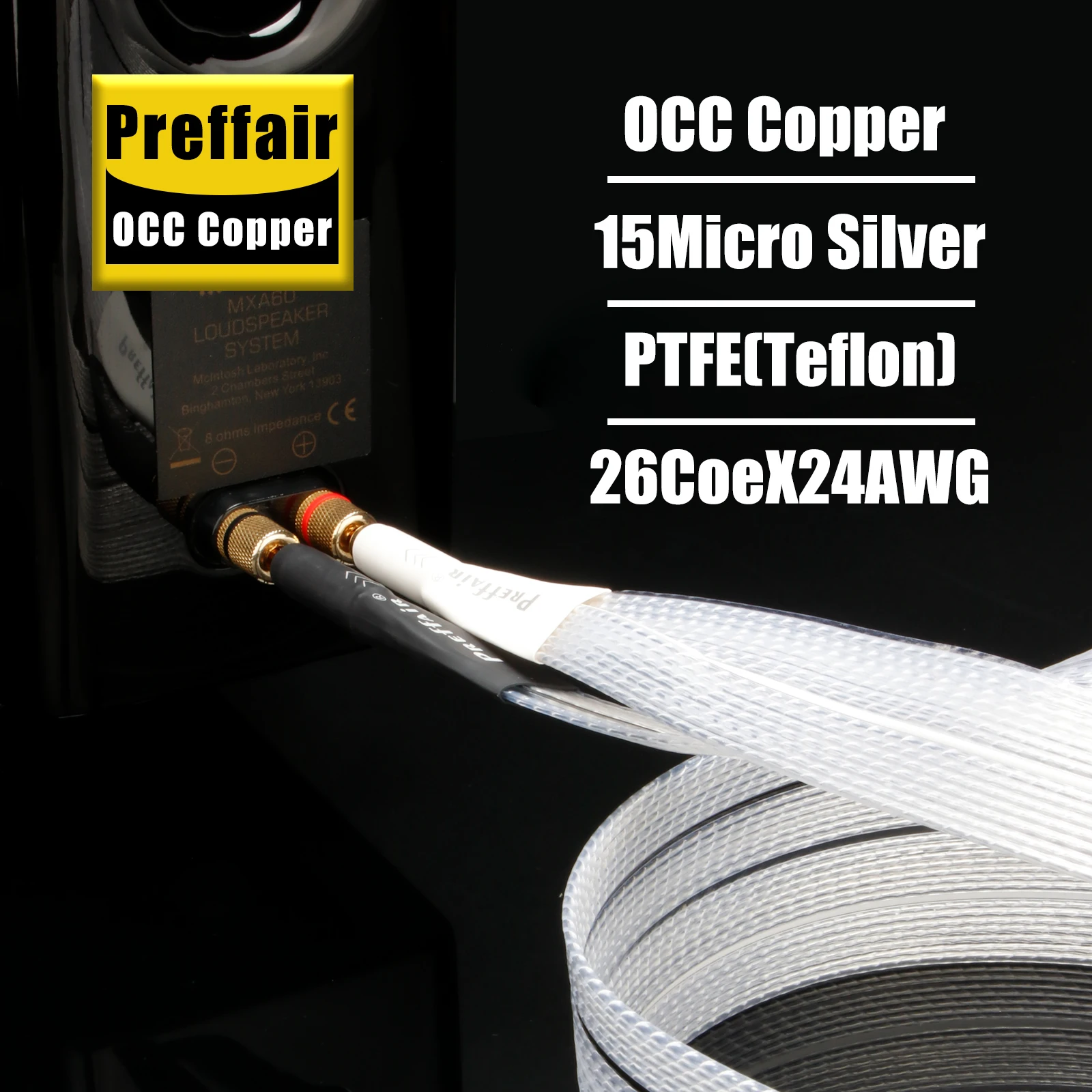 Pair Speaker Cable 8N OCC Silver Plated PTFE Spade Speaker Wire Banana Flat White Lighting Cable HIFI Loudspeaker Cables