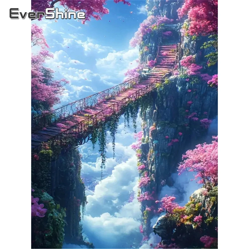 Evershine Diamant-Gemälde, Brücke, Landschaft, Bastelset, DIY-Stickerei, Berg, voll, quadratisch, rund, Diamant-Mosaik, einzigartiges Geschenk