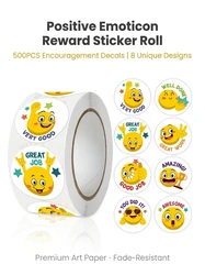 500Pcs/Roll Cartoon Funny Smile Face Expression Reward Stickers 8 Designs 2.5cm/1.0in Round For PC Pad Fridge Gift Diy Decor