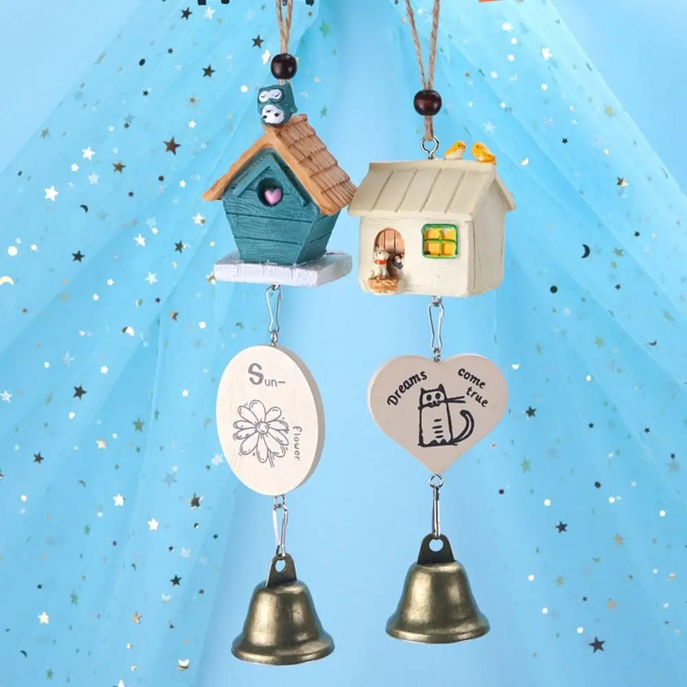 New Resin Cartoon Wind Chime Cute Bird House Home Decoration Bird Cage Ornament Craft Gift Hanging Bell Pendant Room