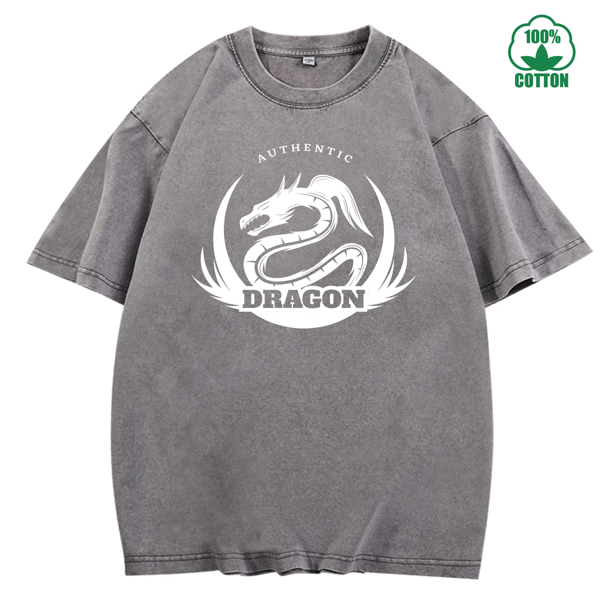 تي شيرت Dragon Vintage الأصلي المغسول 230 جرام 100% قطن مريح كبير الحجم ملابس الشارع للجنسين #2