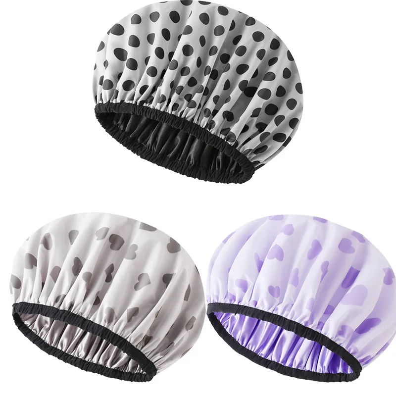 Summer Waterproof Printed Shower Cap Double Layer EVA Bath Cap for Women Long Hair Reusable Bathroom Hair Cover Head Cap