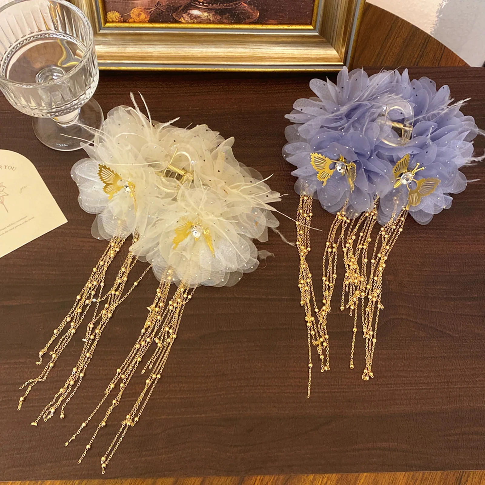 

Retro Flower Hair Claw Clip Butterfly Tassel Hairpin Chinese Wedding Hair Accessoreis Fairy Hanfu Prom Ponytail Hair Jewelry