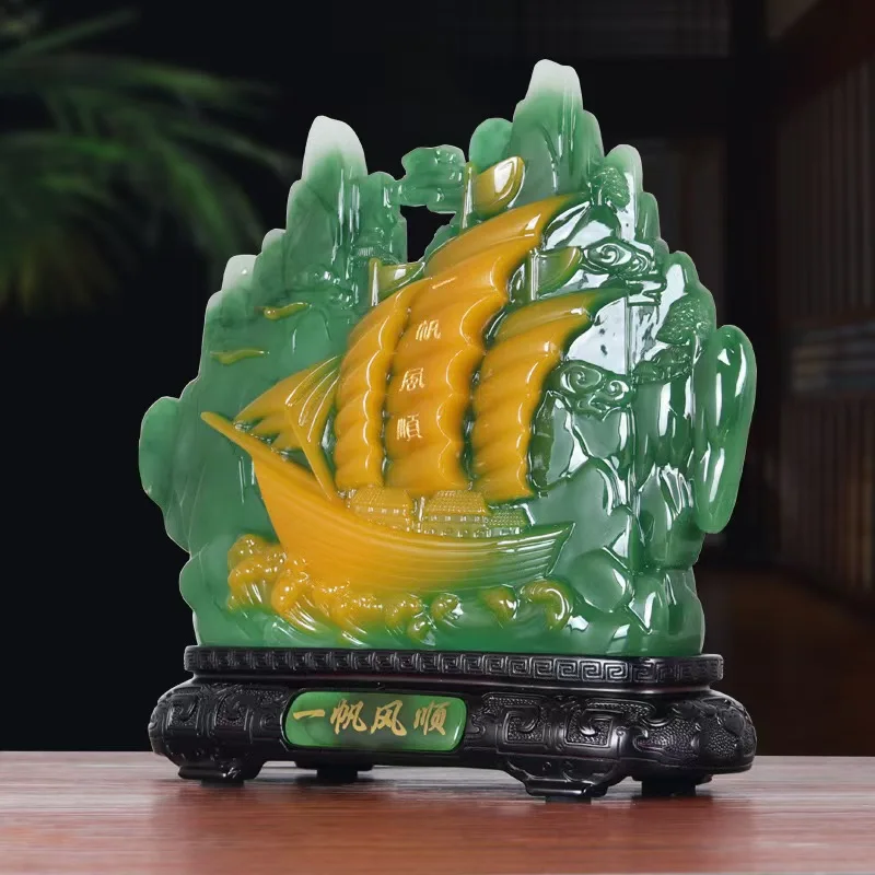 Everything goes well in work business 2023 HOME OFFICE BAR CLUB Auspicious Lucky Sailboat ship Decorative Ornaments RESIN JADE