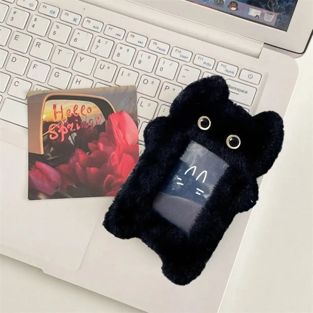 Portable Ins Style Cartoon Plush Card Holder Black Cat Diy Photo Protector Case Finished Product 3-inch ID Credit Case Lady