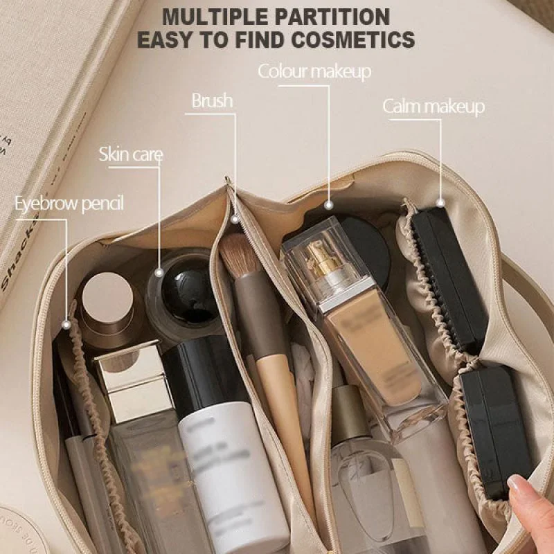 1PC Large Capacity Waterproof Makeup Zipper Pouch Portable Toiletry Wash Bag with Divider Handle and Organizer Function