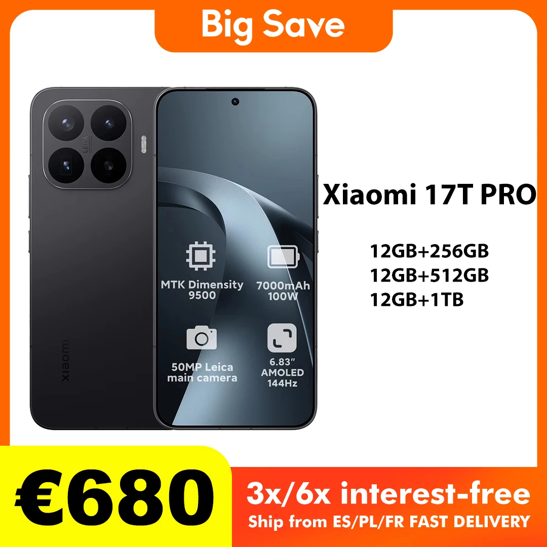 Teléfono Inteligente Xiaomi 17T Pro 5G NFC con Batería de 7000 mAh, Carga Rápida, Procesador MediaTek Dimensity 9500, Carga Rápida Xiaomi, Cámara de 50MP con OIS, Pantalla AMOLED de 6.83 Pulgadas y 144 Hz 3