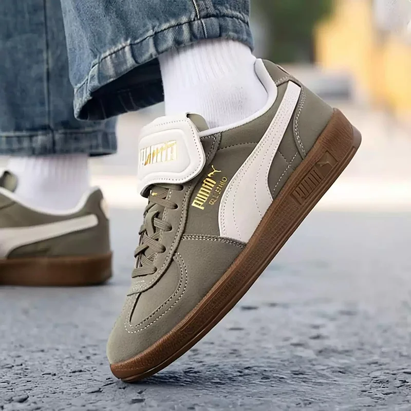 PUMA Olive Green Fold Tongue Suede Palermo Gum Sole Retro Casual Skate Sneakers 402350-02