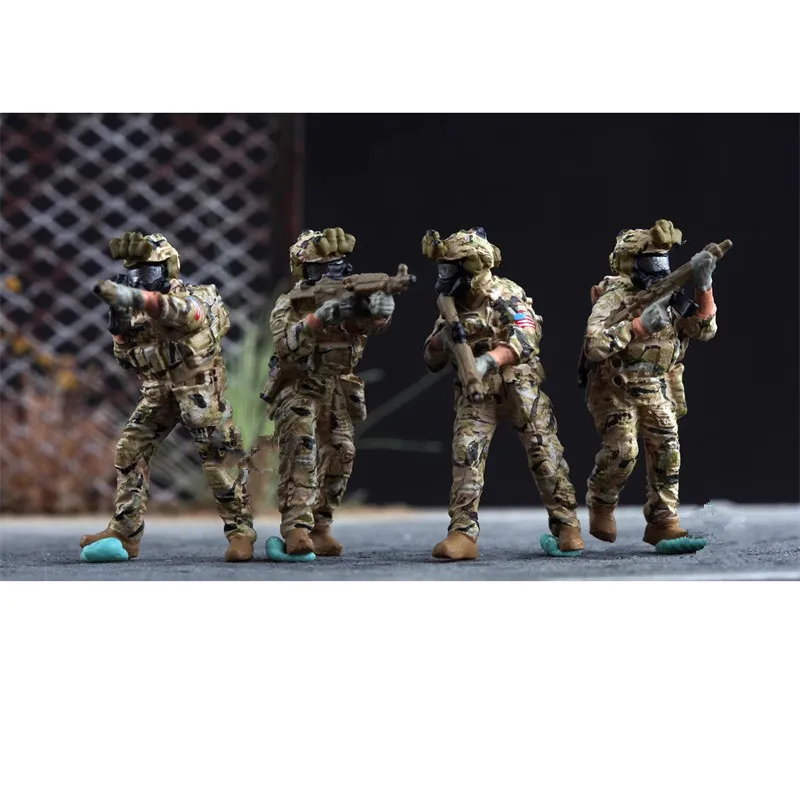 Modèle peint 1:72, 4 pièces, figurines d'action modernes des forces spéciales américaines, soldats de défense chimique, accessoires de scène à faire soi-même, affichage de Collection