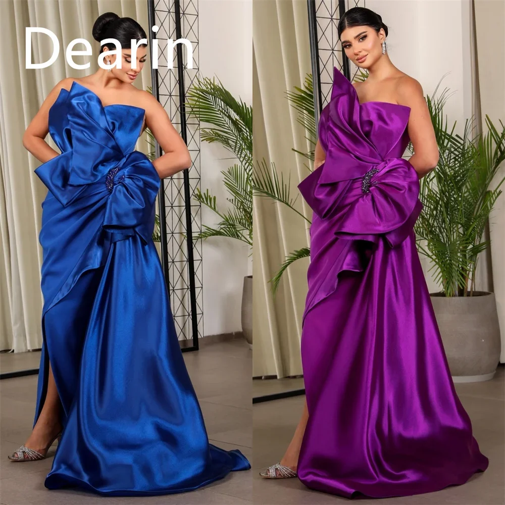 

Customized Evening Gown Dearin Strapless A-line Floor Length Skirts Bow Bespoke Occasion Dresses Saudi Arabia Formal Prom Dress