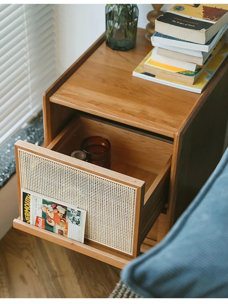 Nightstands Rattan Weaving Bedroom Furniture Bedside Table Multifunctional Small Side Storage Cabinet Solid Wood Night Stand