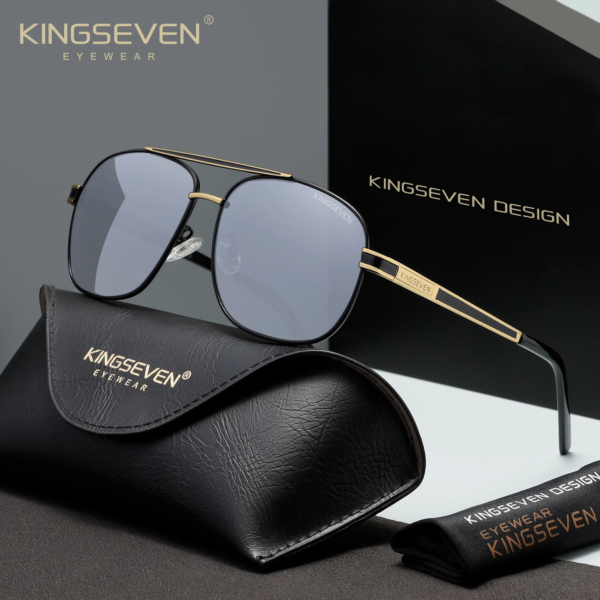 KINGSEVEN Polarisierte Sonnenbrille für Herren, quadratische UV400-Schutzbrille, Damen-Fahrbrille
