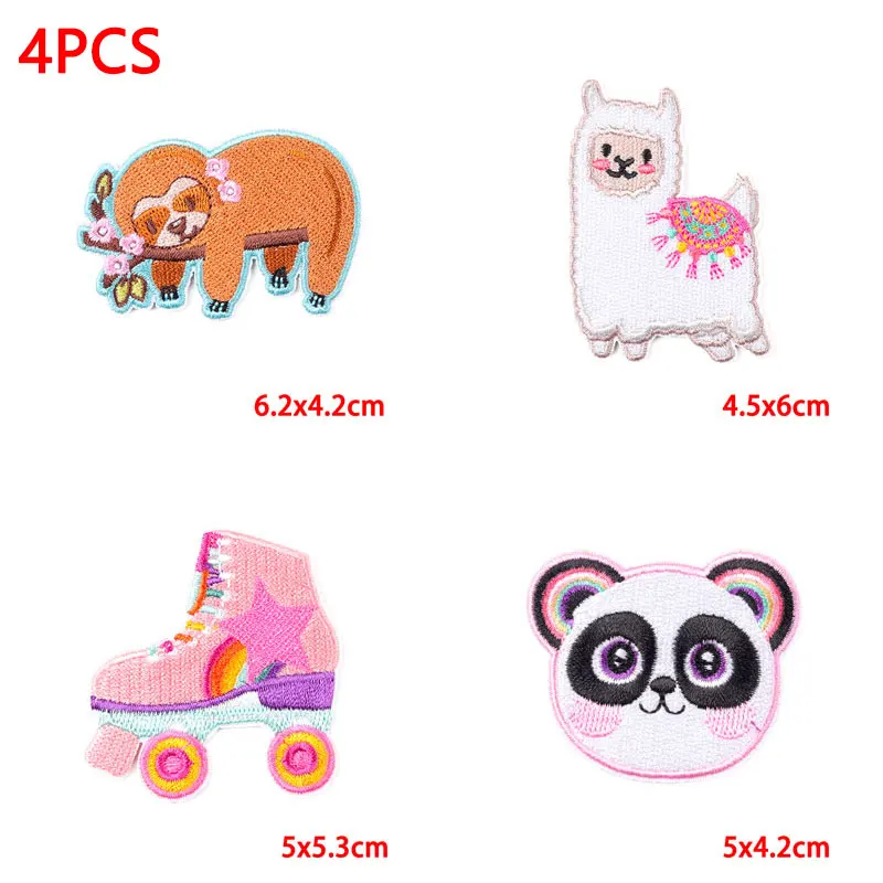 4PCS Cartoon/Animals Embroidery Patch Cat Sloth Panda Patch Iron On Patches For Clothing thermoadhesive Patches On Clothes Badge