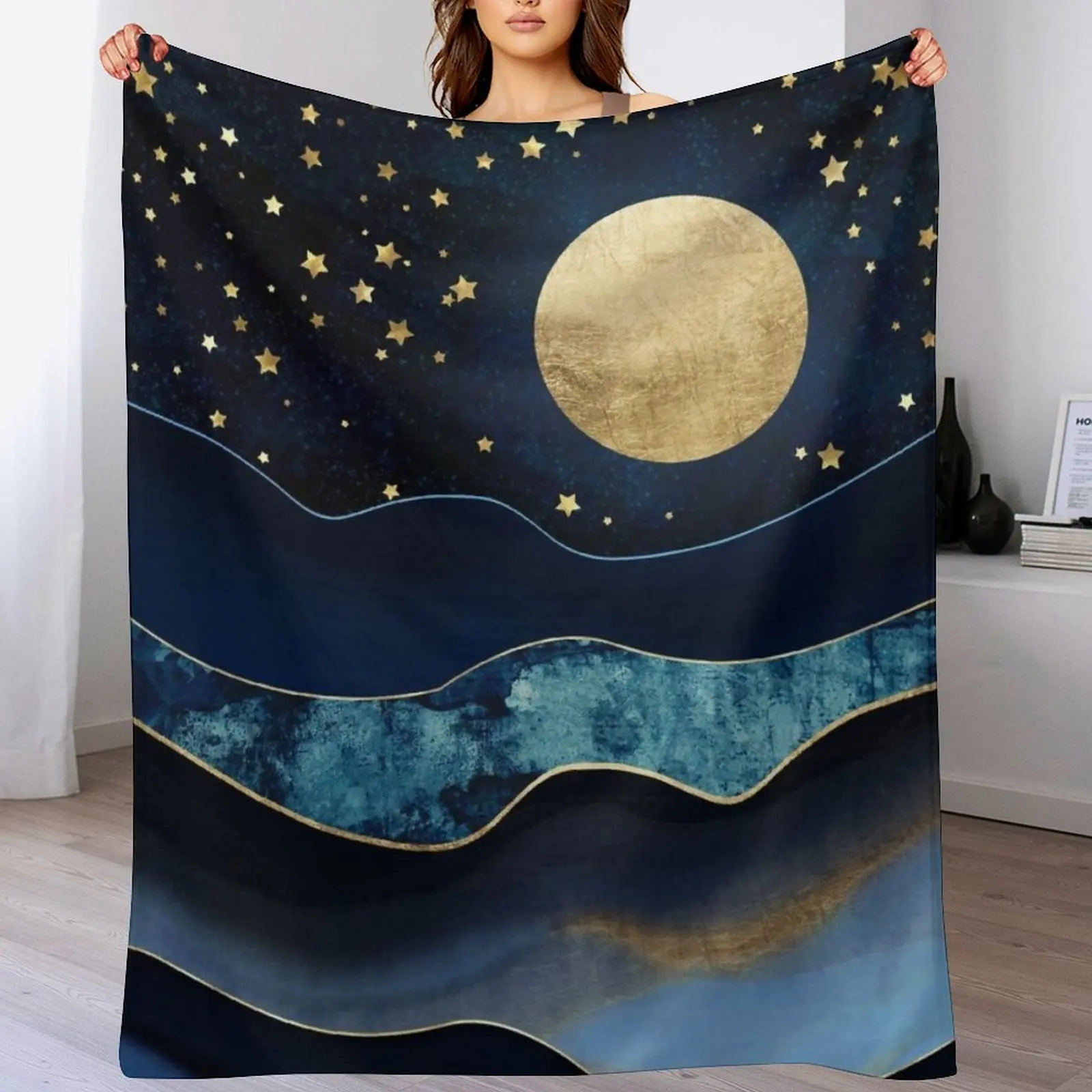 Golden Moon Throw Blanket Warm Napping Blanket for Office Couch Bed