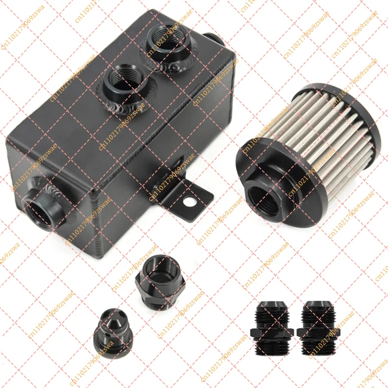 Universal 1L Aluminum Oil Catch Can with Breather Filter & Drain, AN6/8/10 Fittings, Black