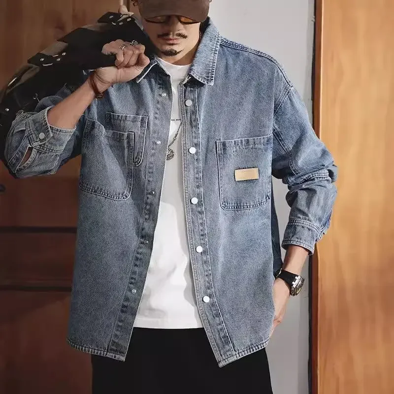 Camisa vaquera clásica americana de manga larga para hombre, chaqueta informal holgada de marca a la moda para otoño e invierno, abrigo