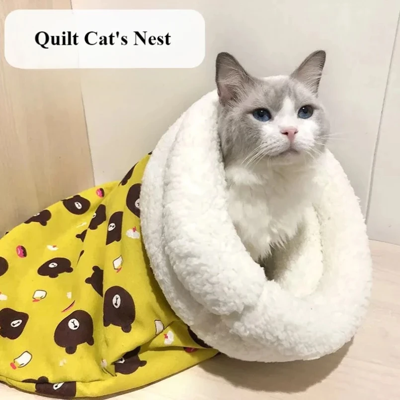 

Cat sleeping bag suitable for all seasons soft fluffy closed cats bed cartoon cat bed pad pet mat pets sleeping bag pet supplies