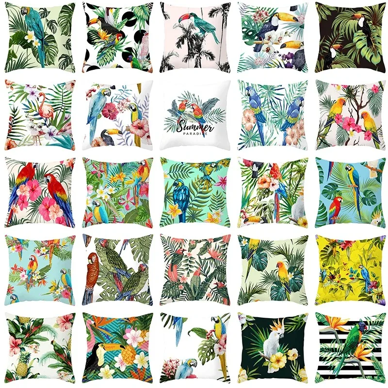 Home Decor Tropical Style Animal Bird Parrot Pillow Printed Pillowcase Living Room Sofa Cushion Cover
