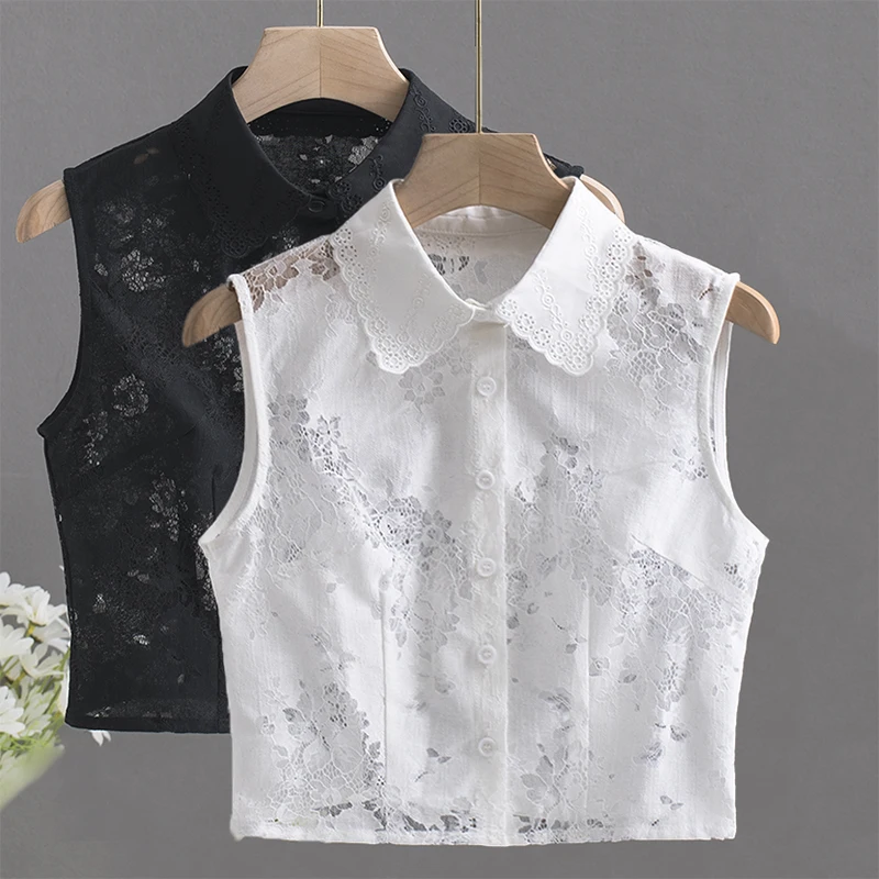 White Embroidery Fake Collar Women For Blouse Sweater Detachable Camisole Half Shirt False Collar Woman Lapel Vest Collars Decor