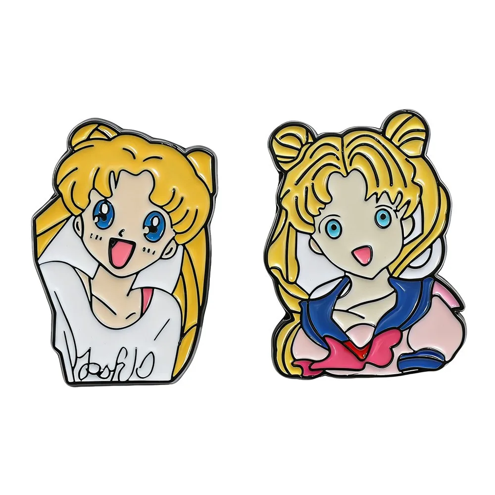 2 Broches de Dibujos Animados de la Rutina Diaria, Pin Esmaltado de Sailor Moon, Lindo, para Mochila, Ropa, Sombrero, Joyería, Insignia Metálica, Accesorios, Regalo