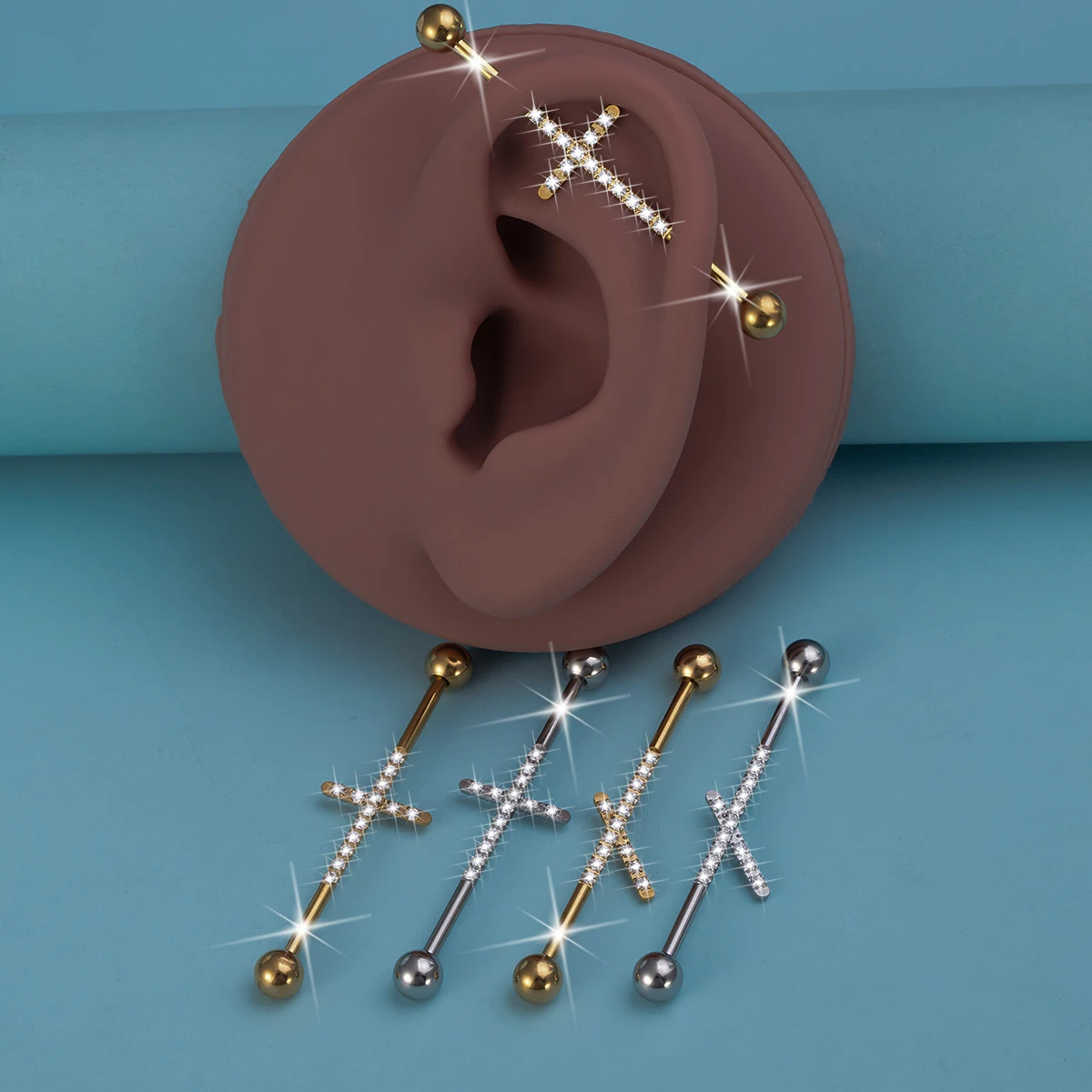 Body Jewelry Industrial - 1pc Zirconia Industrial Piercing Barbell Stainless