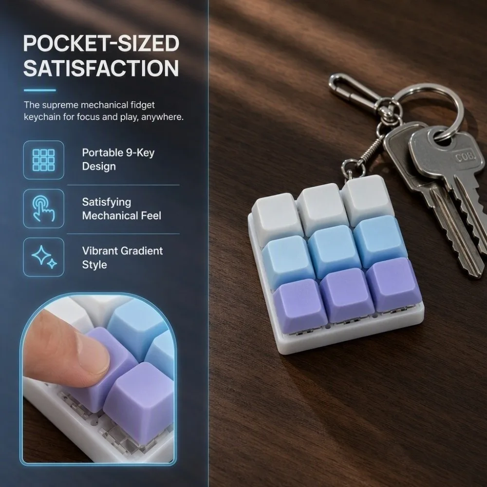 Fun Small And Elegant Keyboard Keychain Compact Portable Fidget Bag Pendant Light-up Plastic Press Button Keyring Travel
