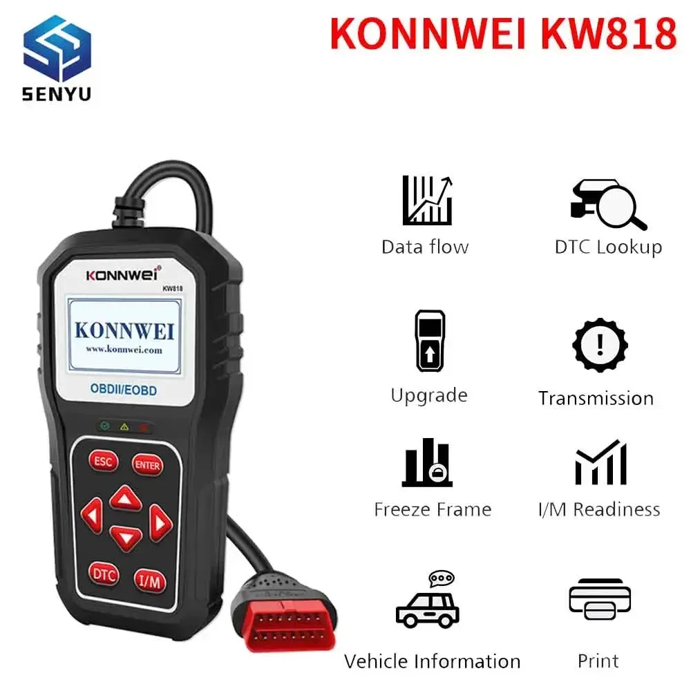 KONNWEI KW818 OBD2 Scaner ODBII Car Diagnostic Tools 12V Battery Tester Check Engine Tool Automotive Code Reader Free Upgrade