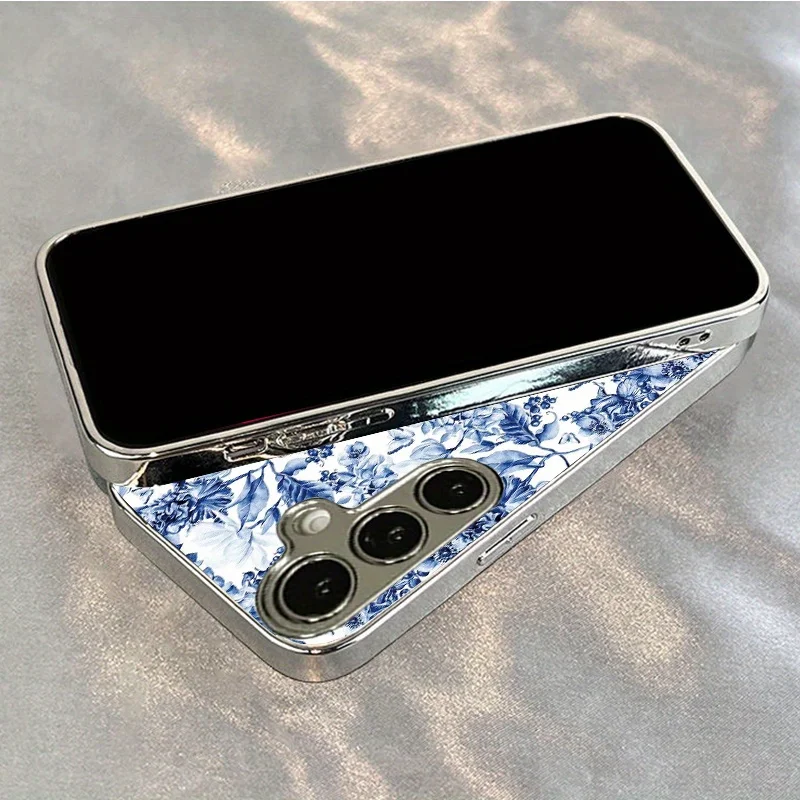 Floral-patterned electroplated glass phone case is suitable for Samsung Galaxy S26/S25/S24/S23//S22/S21 and other models.