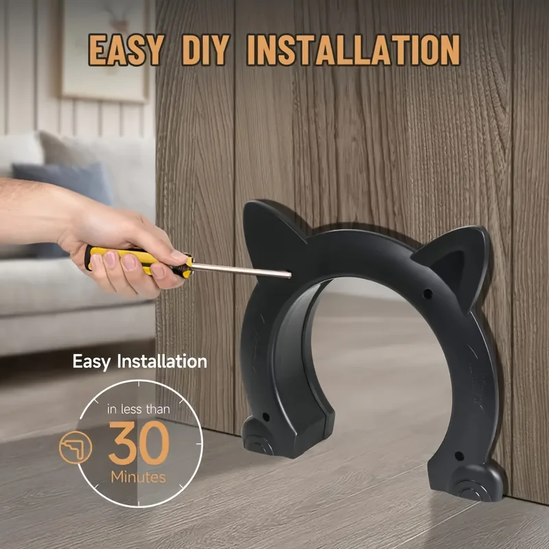 Easy Install Cat Door Indoor Small Cats 20lbs No Flap Pet Door Hollow Core Doors Durable PP Material