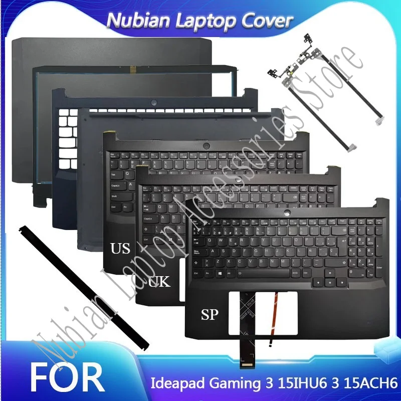For Ideapad Gaming 3 15IHU6 3 15ACH6 Laptop LCD Back Cover/Bezel Front Frame/Palmrest/Bottom Case/Hinges/Shaft Cover keyboard