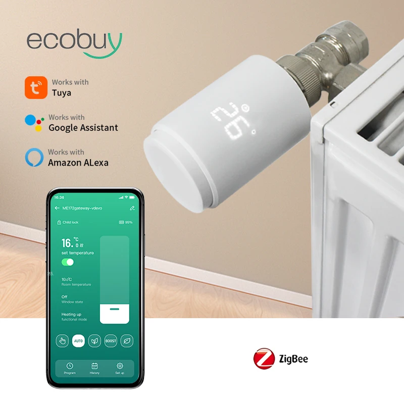 Tuya Smart Home Zigbee 3.0 Thermostatic valve Connected Thermostatic Head Radiator Valve Zigbee Thermostat Alexa Google Home