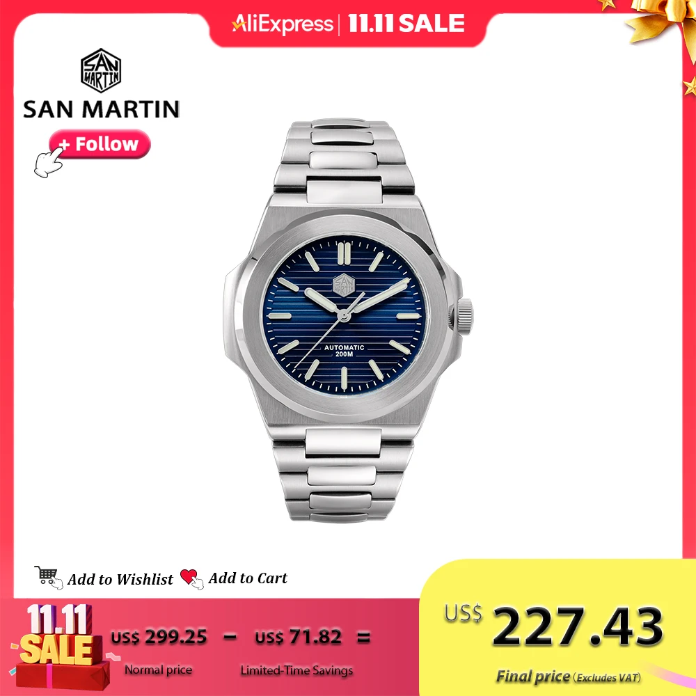 

San Martin 42mm Men Dress Watch Luxury Mechanical Timepiece 200m Waterproof Sapphire PT5000 or SW200 Automatic Movement SN0076