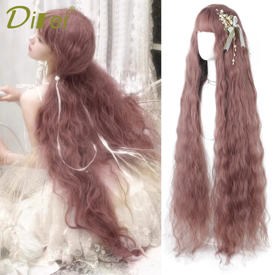 

120cm Lolita Synthetic Wig Women's Water Ripple Curly Hair with Bangs Suitable for Party Halloween Christmas Role Playing Wear