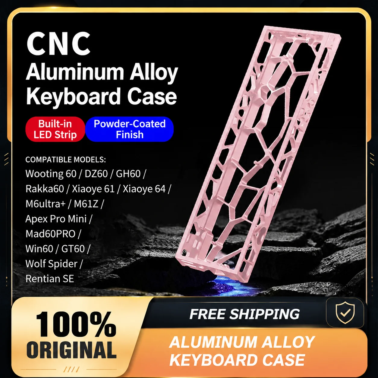 GH60 Aluminum Keyboard Case CNC Metal Shell Compatible with Wooting 60HE EV63 Custom Mechanical Keyboard Case
