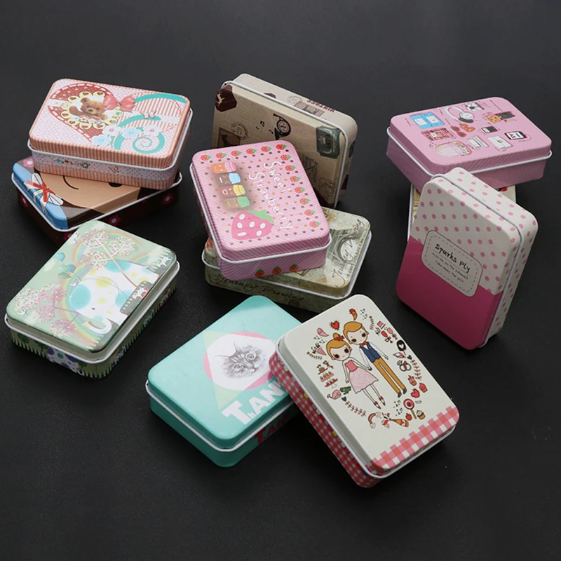 1pcs Mini Tin Box With Lid Portable Rectangular Small Storage Container Empty Candy Cases Pill Boxes Gift Packaging Organizer