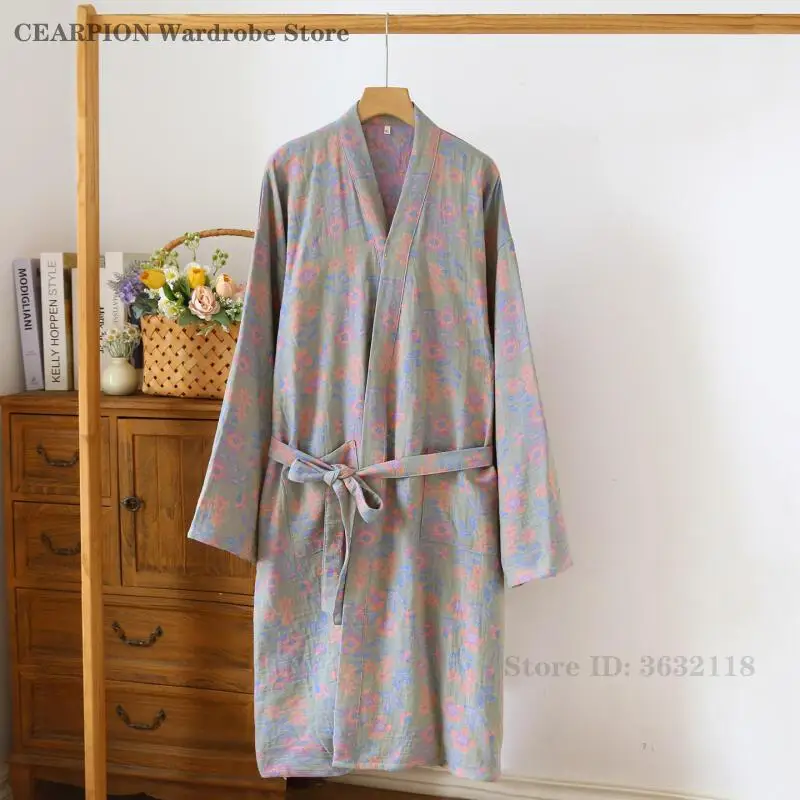 رداء الزوجين ملابس نوم غير رسمية مطبوعة على شكل زهرة ثوب نوم نسائي رداء حمام رجالي كيمونو ربيع الخريف يوكاتا عرق على البخار ملابس #4