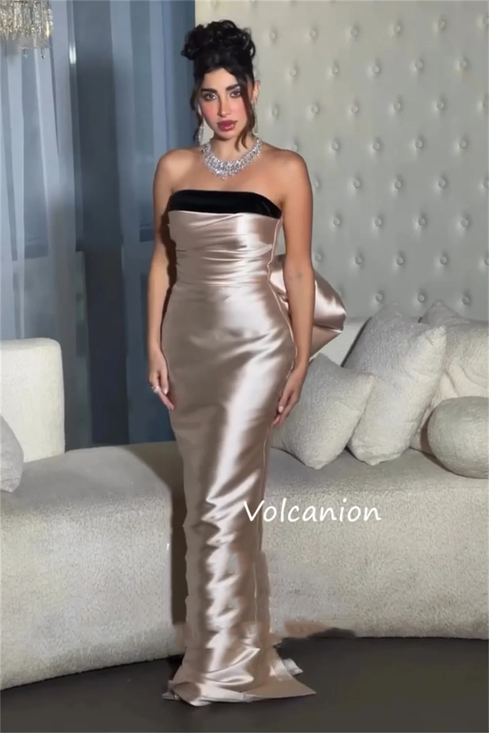 Robes longues droites sans bretelles avec nœud Charmeuse de Style chinois personnalisé, sur mesure, pour occasions, fête, haute qualité