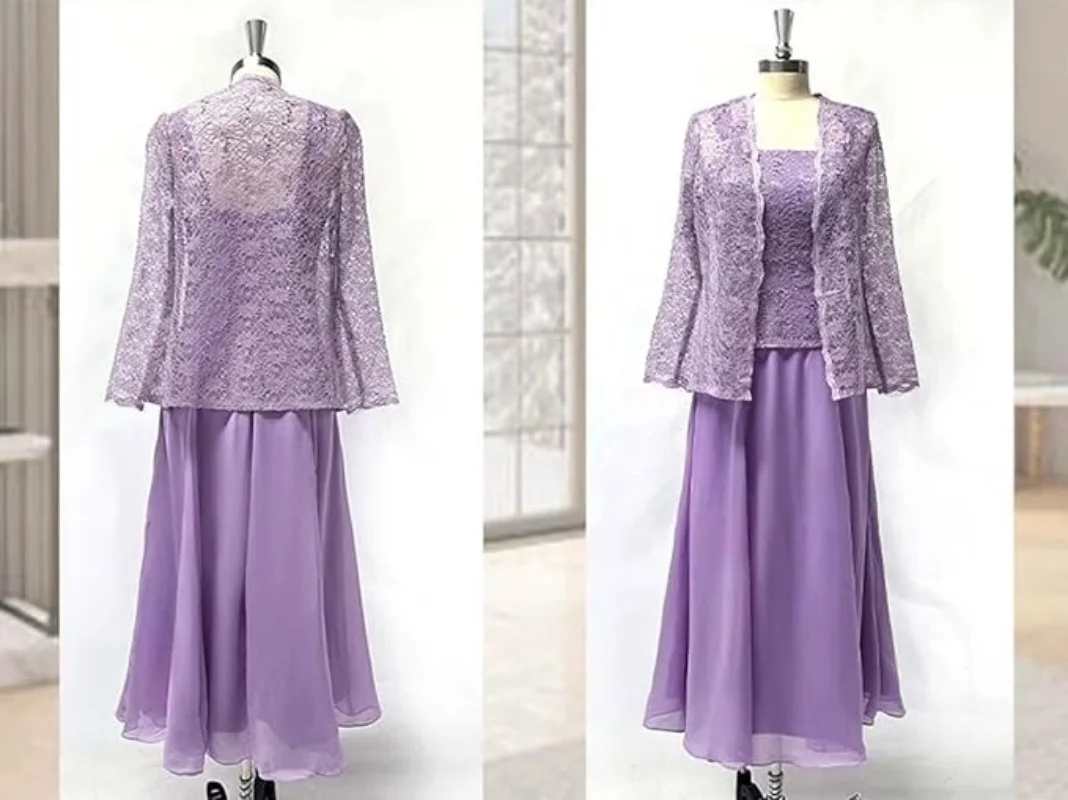 Tea Length Mother of The Bride Dresses with Jacket Chiffon Lace Formal  Evening Dress for Wedding - AliExpress 320