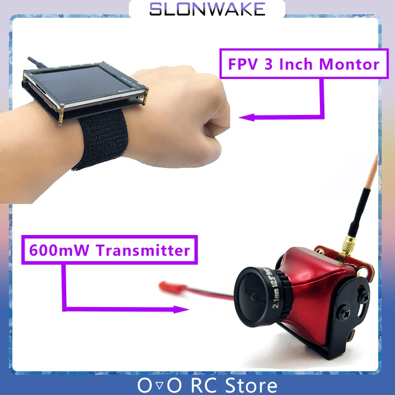 

SLONWAKE 1200TVL VTX Camera 5.8G 48CH 600mW Adjustable FPV Transmitter cmos 1200TVL Angle135° Camera and 2.4-inch mini monitor