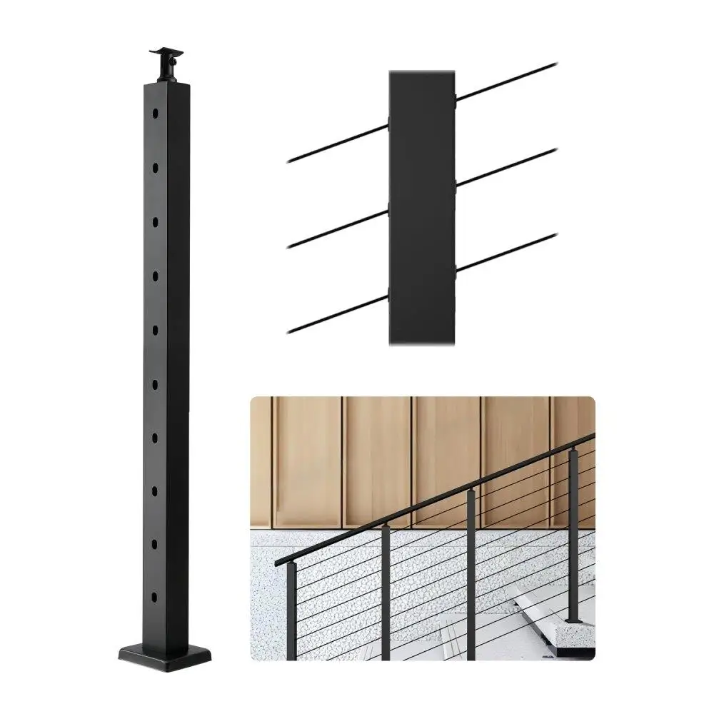 

Stainless Steel Cable Railing Post 36x2x2 Inch Stair Railing Post Pre-Drilled 30 Degree Angled Holes with Horizontal Curved