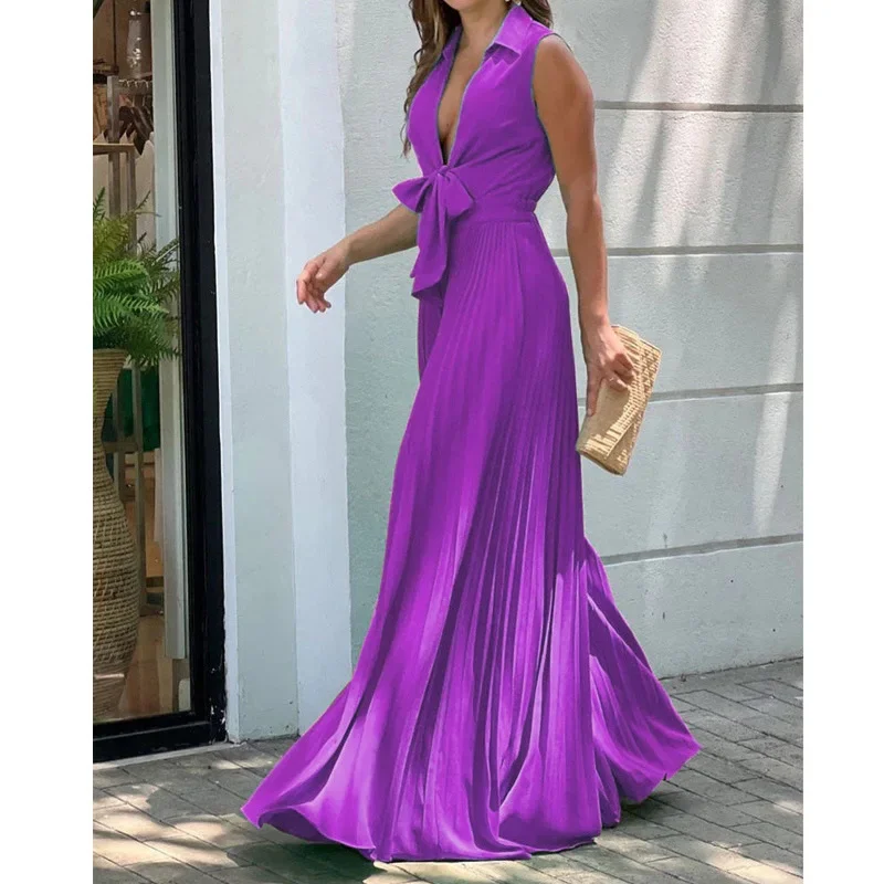 Sexy Deep V Neck Bow High Waist Party Wide Leg Jumpsuit Women New Summer Fashion Elegant Sleeveless Streetwear Romper Pants 2023