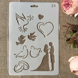 새로운 26cm 웨딩 커플 비둘기 하트 DIY 공예 스텐실 페인팅 스크랩북 스탬핑 엠보싱 앨범 카드 템플릿