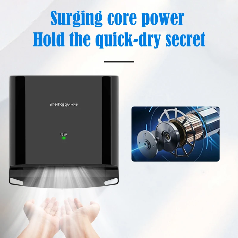 Secador de manos eléctrico con Sensor infrarrojo, secador de pelo de chorro para baño, instalación sin perforaciones, soplado de teléfono móvil