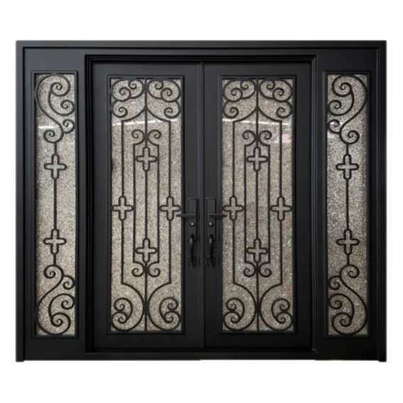 Customized European-style wrought iron entrance door, courtyard wrought iron glass door, wrought iron arched forged