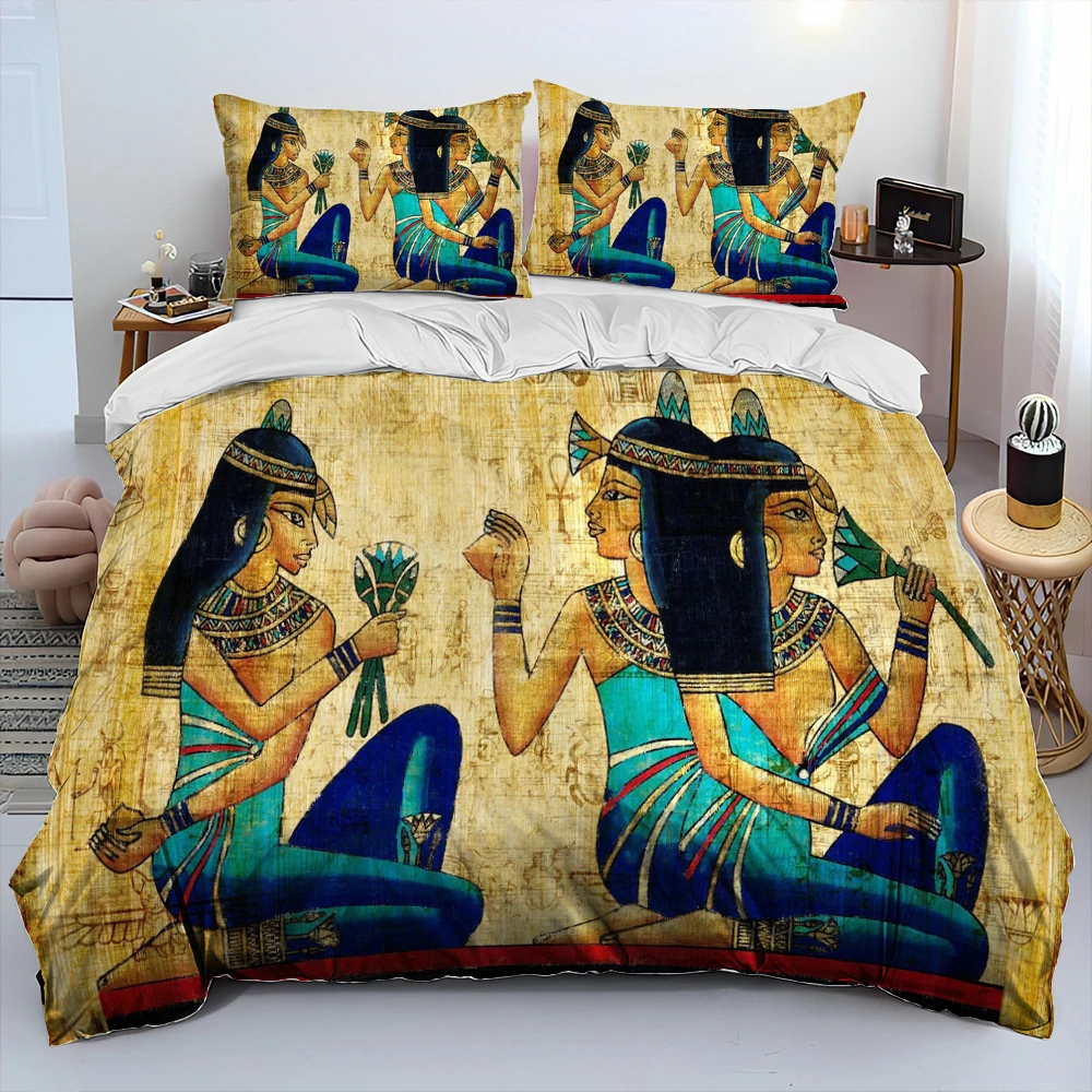 Egyptian Mythology Pharaoh Hieroglyphic Bedding Set,Duvet Cover Bed Set Quilt Cover Pillowcase,King Queen Size Bedding Set Adult