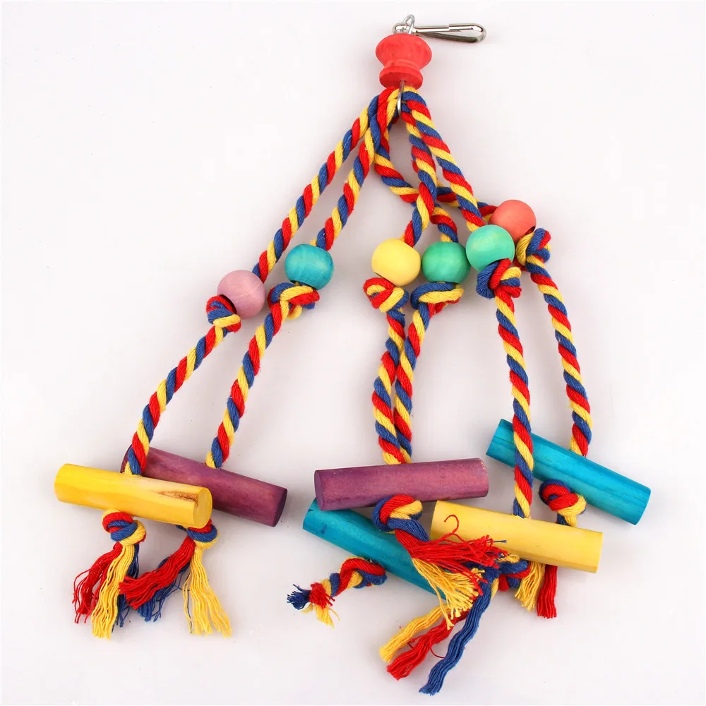 Random Colors Bird Accessories Wood Chewing Toy Birds  Rope Parrot Toys Cage Resistant Small Large Bird Toy Parrots Training