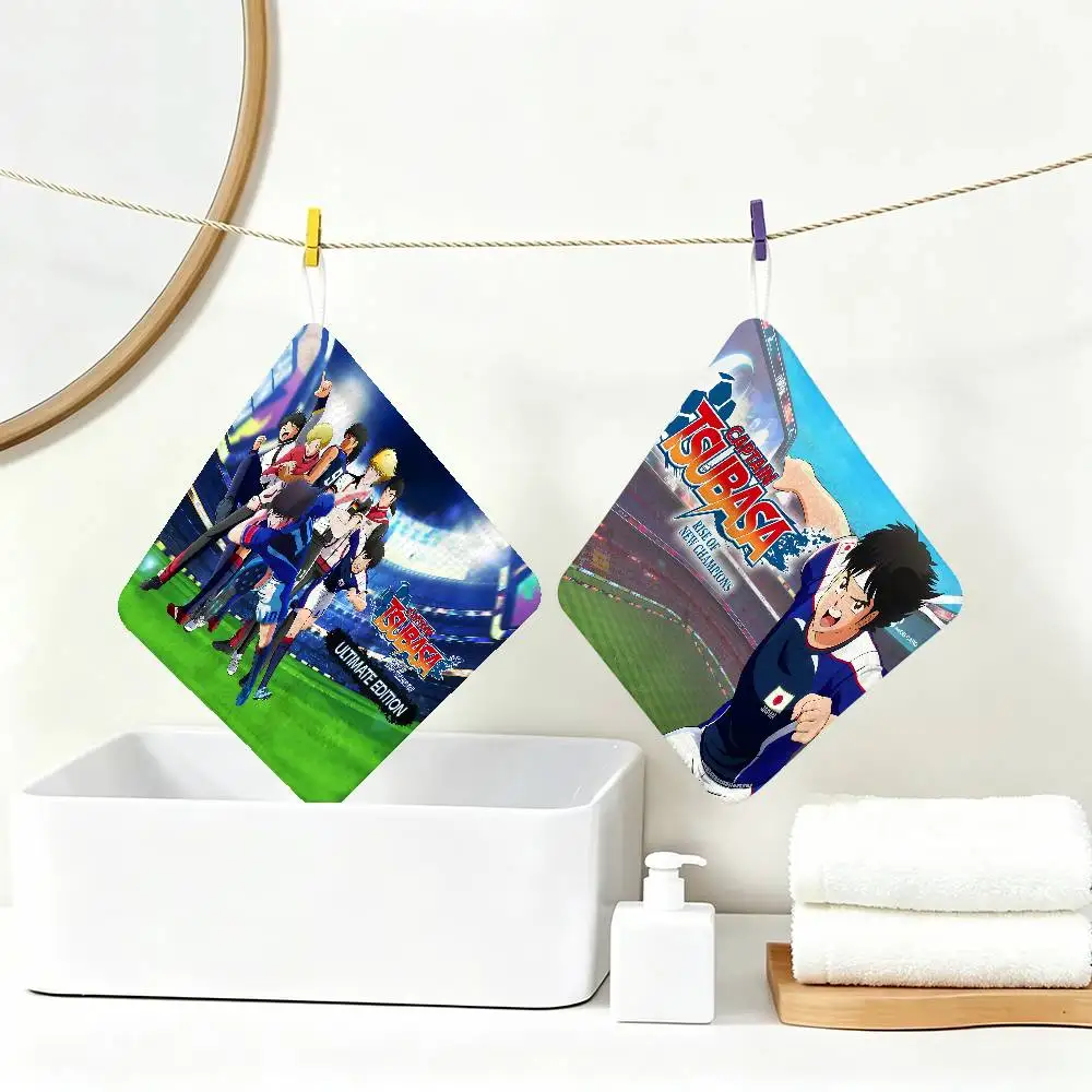 Anime Captain T-Tsubasa Soccer Hanging Kitchen Towel, Polyester Cotton Fabric, Absorbent Hand Wiping Towel for Home Dormitory