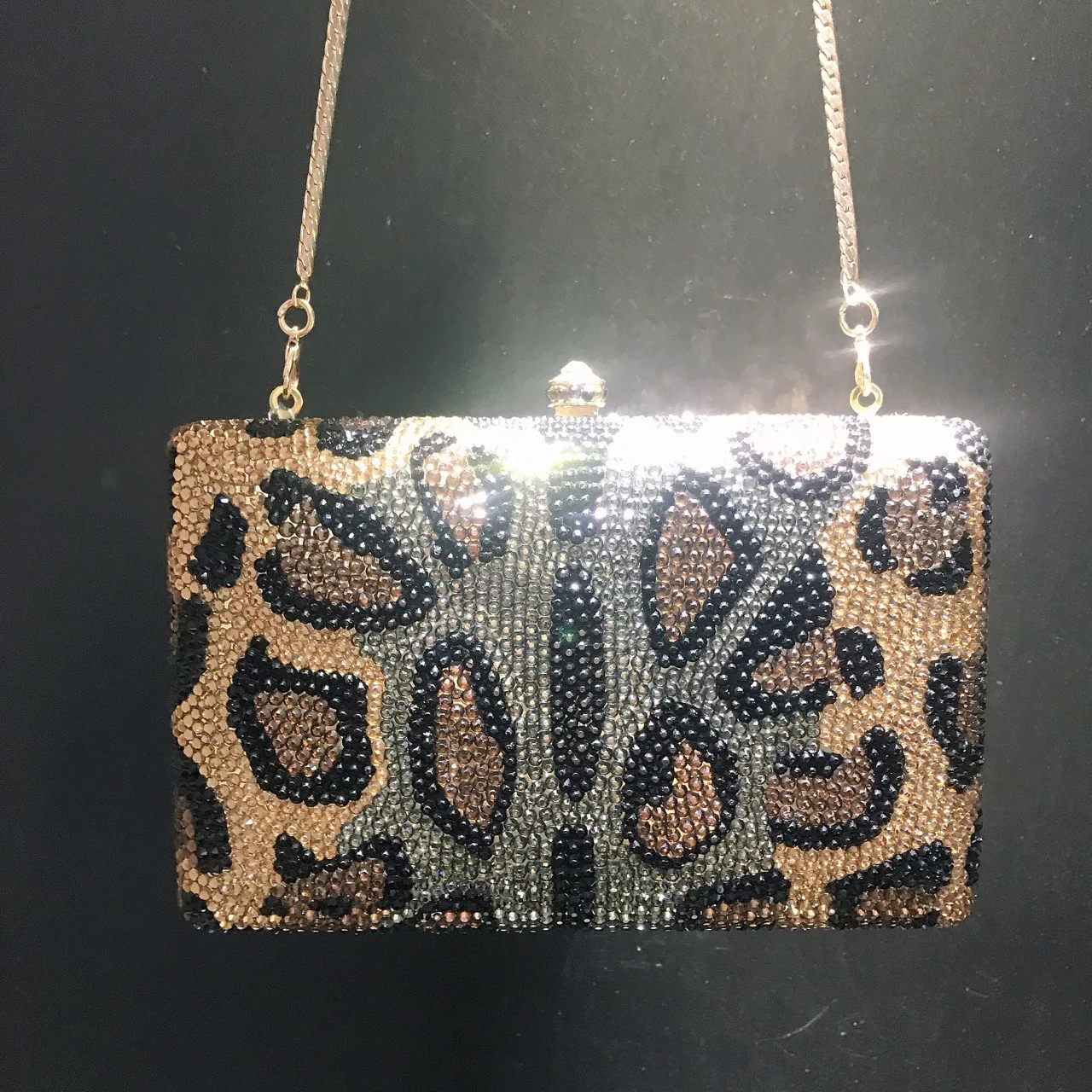 Leopard Print Diamond-encrusted Dinner Bag Chain Full Diamond Cosmetic Bag Horizontal Square Banquet Clutch Women's Tassen Dames