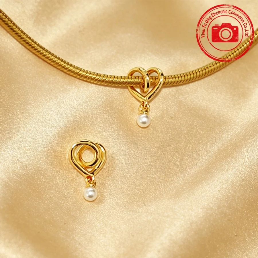 Hot Sale Golden Heart Charms DIY Women Jewelry Gifts Sparkling Hearts Clip Wrapped Heart Cupid Heart Beads Fit Original Bracelet