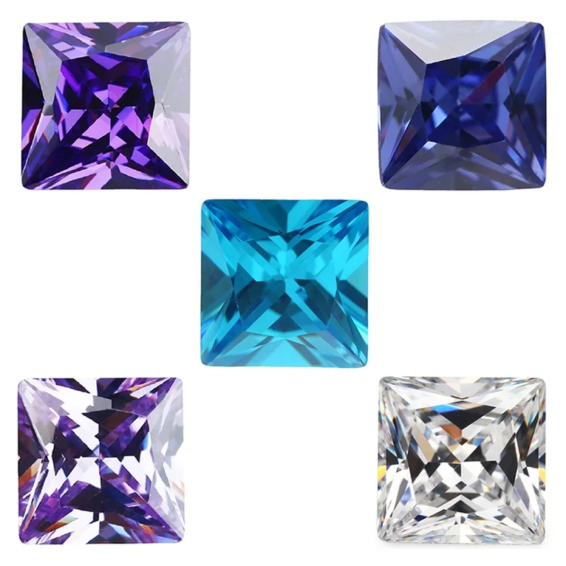 

3x3~10x10mm Princess Cut Cubic Zirconia Stone White Lavender Violet Tanzanite SeaBlue Mix 5 Color 5A Loose CZ Synthetic Gemstone